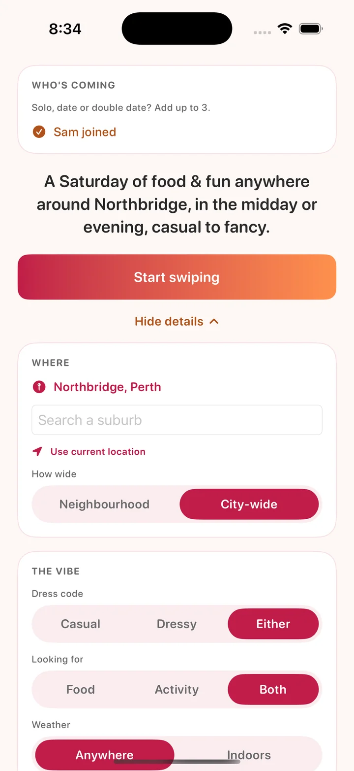 Plan a date screen